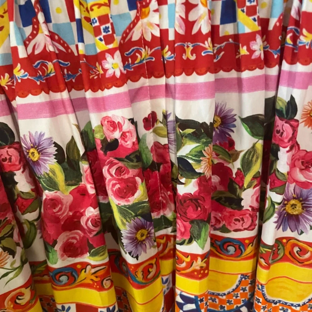 NWT D&G Mambo Rose Midi Cotton Dress Sz48 Italian, XL - Picture 6 of 13